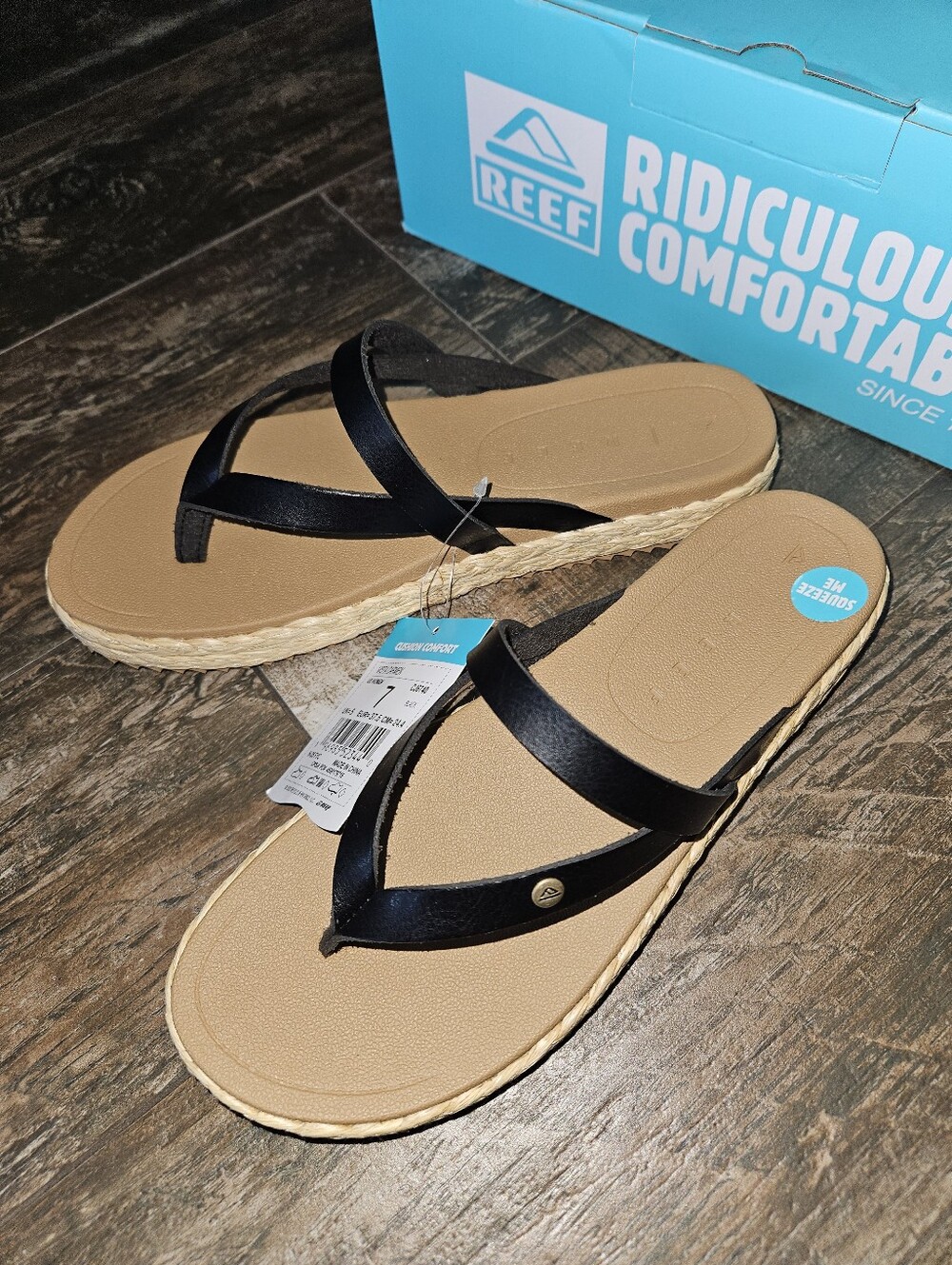 Reef Women’s Black and Tan Espadrille Platform Sandals